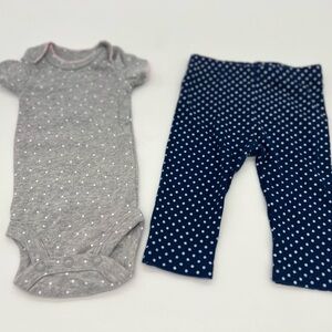 Gerber Baby Girl Blue Polka Dot Pants 0-3 M And Carter Gray Polka Dot Top NB Sz